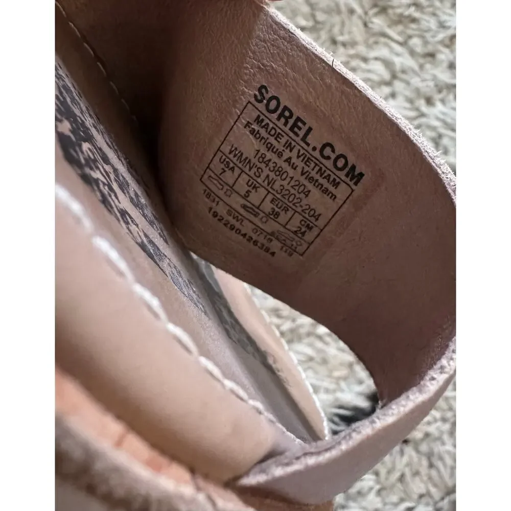 Sorel Ella Rose Gold Strap Leather Flat Sandals Women's 7